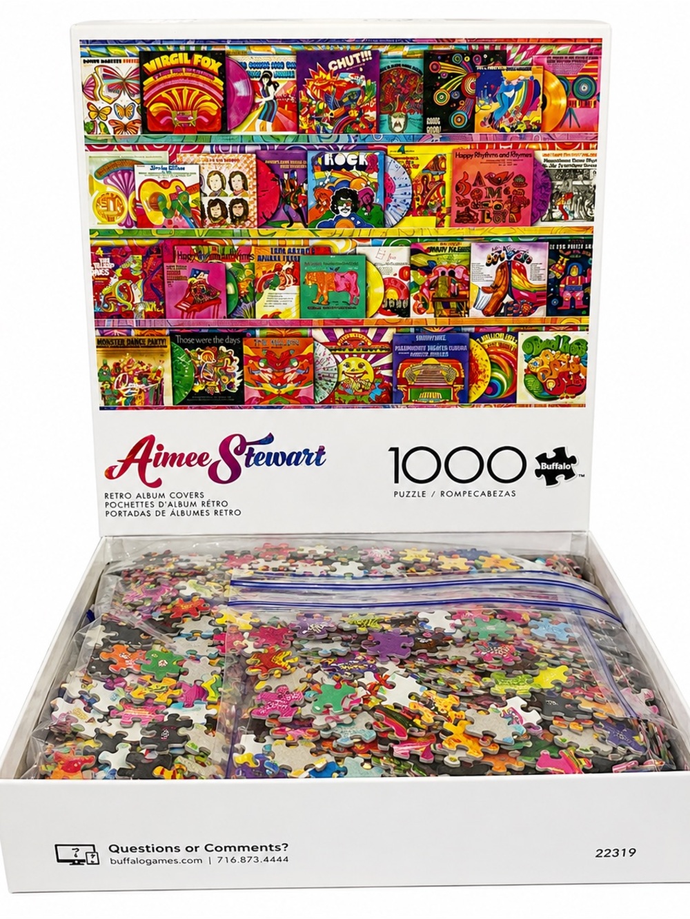 BUFFALO AIMEE STEWART RETRO ALBUM COVERS 1000 PIECE PUZZLE COMPLETE COLORFUL